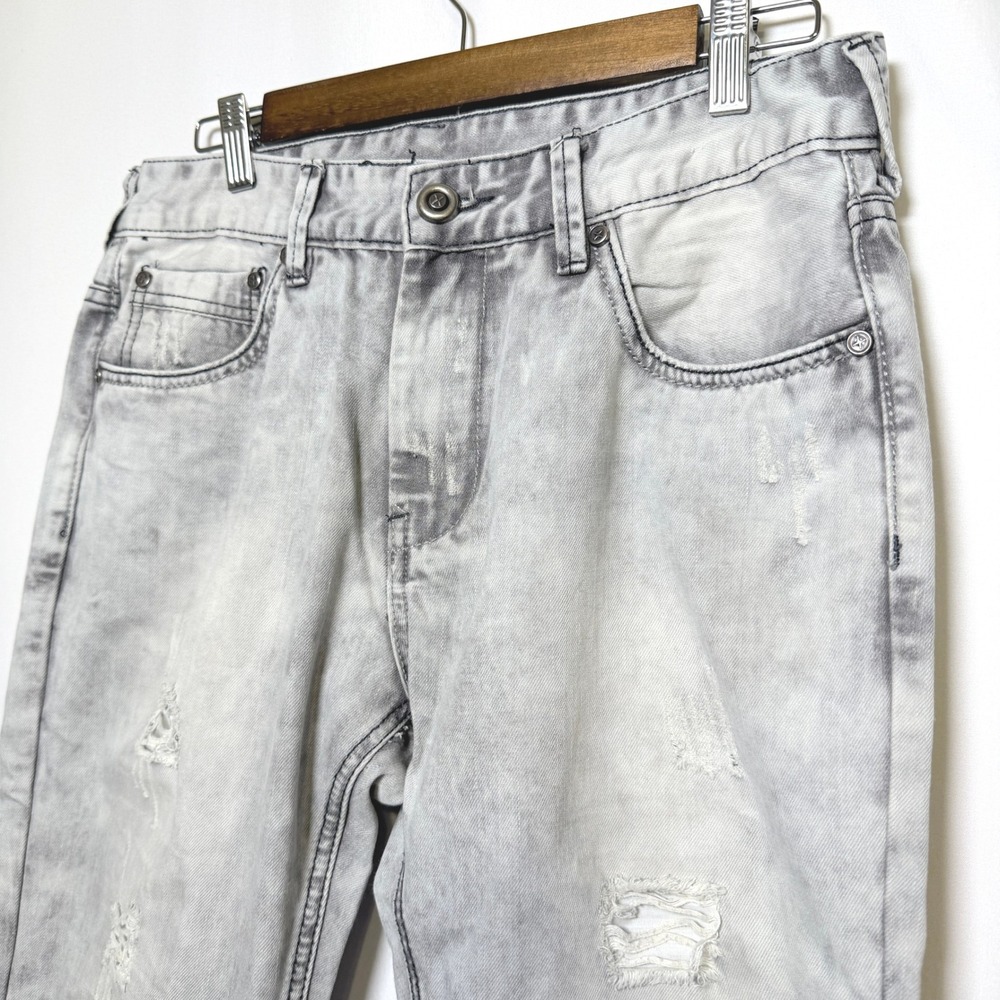 BlacX Mens Distressed Acid Wash Jeans Light Gray Straight Leg Streetwear 32x30